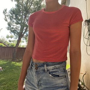 zara hot pink and black striped shirt